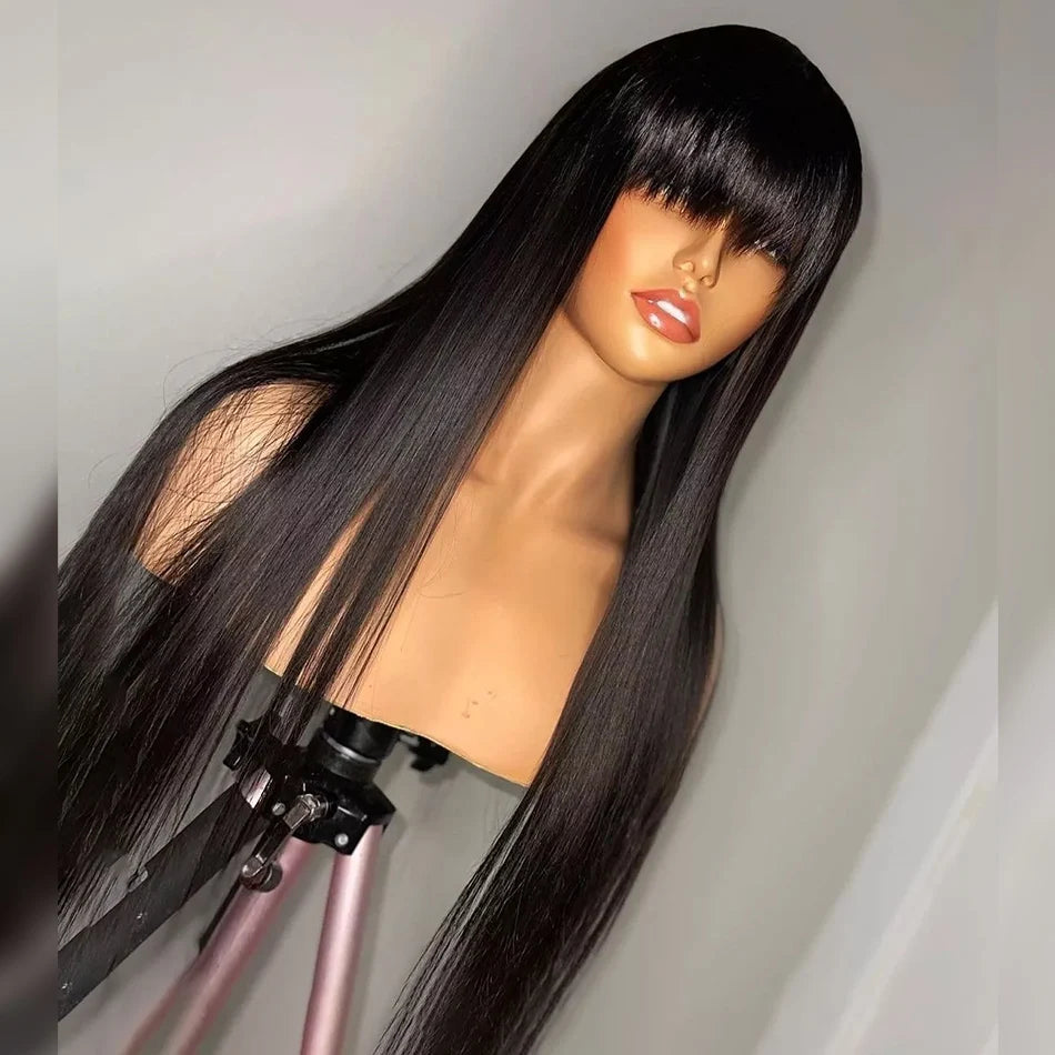 Silky Straight Human Hair Wigs With Bang Full Wigs 8-30inch Natural Color Glueless Peruvian Human Hair Wigs