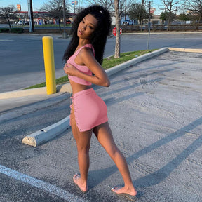 Chain Bandage Two Piece Set  Crop Top Mini Skirt  Matching Sets
