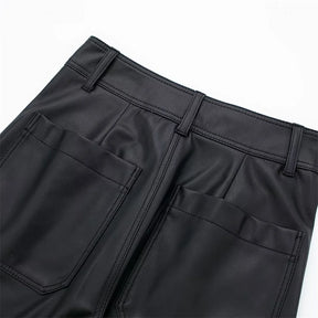 Casual Wide Leg Pants Navy Style Faux Leather