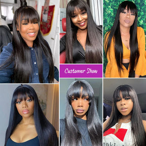 Silky Straight Human Hair Wigs With Bang Full Wigs 8-30inch Natural Color Glueless Peruvian  Human Hair Wigs