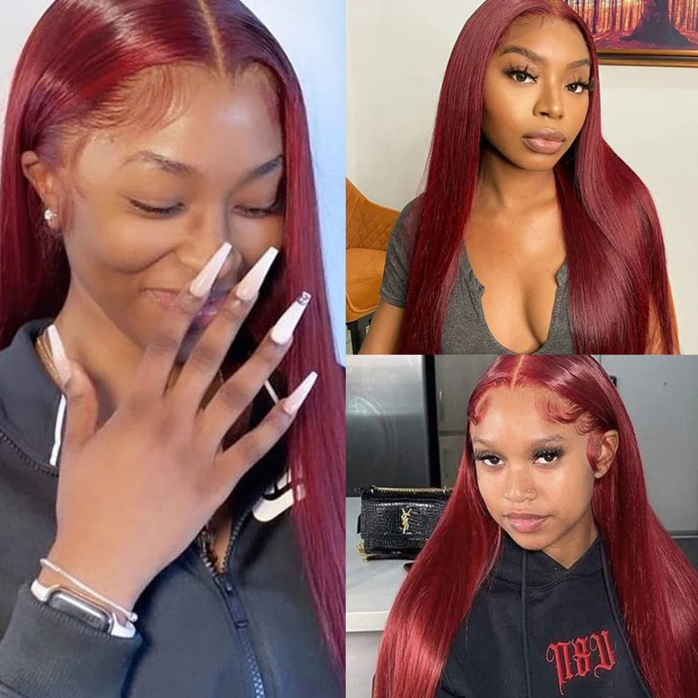 99j Burgundy Bone Straight 3 Bundles with Closure Vietnam Raw Human Hair Extension Ombre Colored Bundles 2x6 Lace Kim K Closure