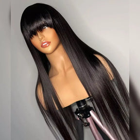 Silky Straight Human Hair Wigs With Bang Full Wigs 8-30inch Natural Color Glueless Peruvian  Human Hair Wigs