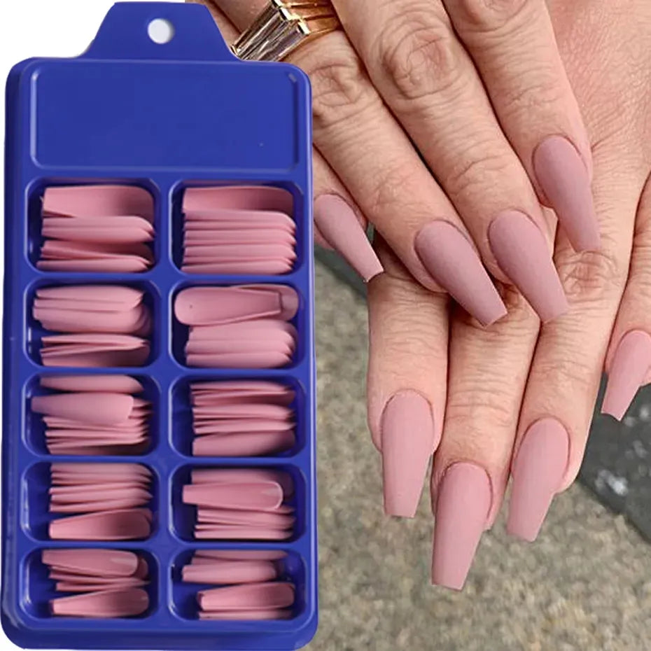 Coffin False Nail Mixed Size Solid Color